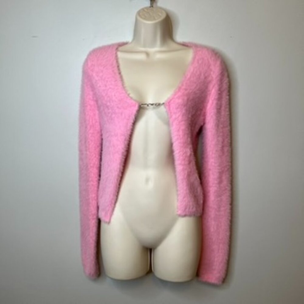 Lioness Pink Fuzzy Cardigan Y2K Cozy (S)
